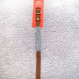 NWT Reddy Dog Collar Navy and White with Brown Genuine Leather XXS/XS